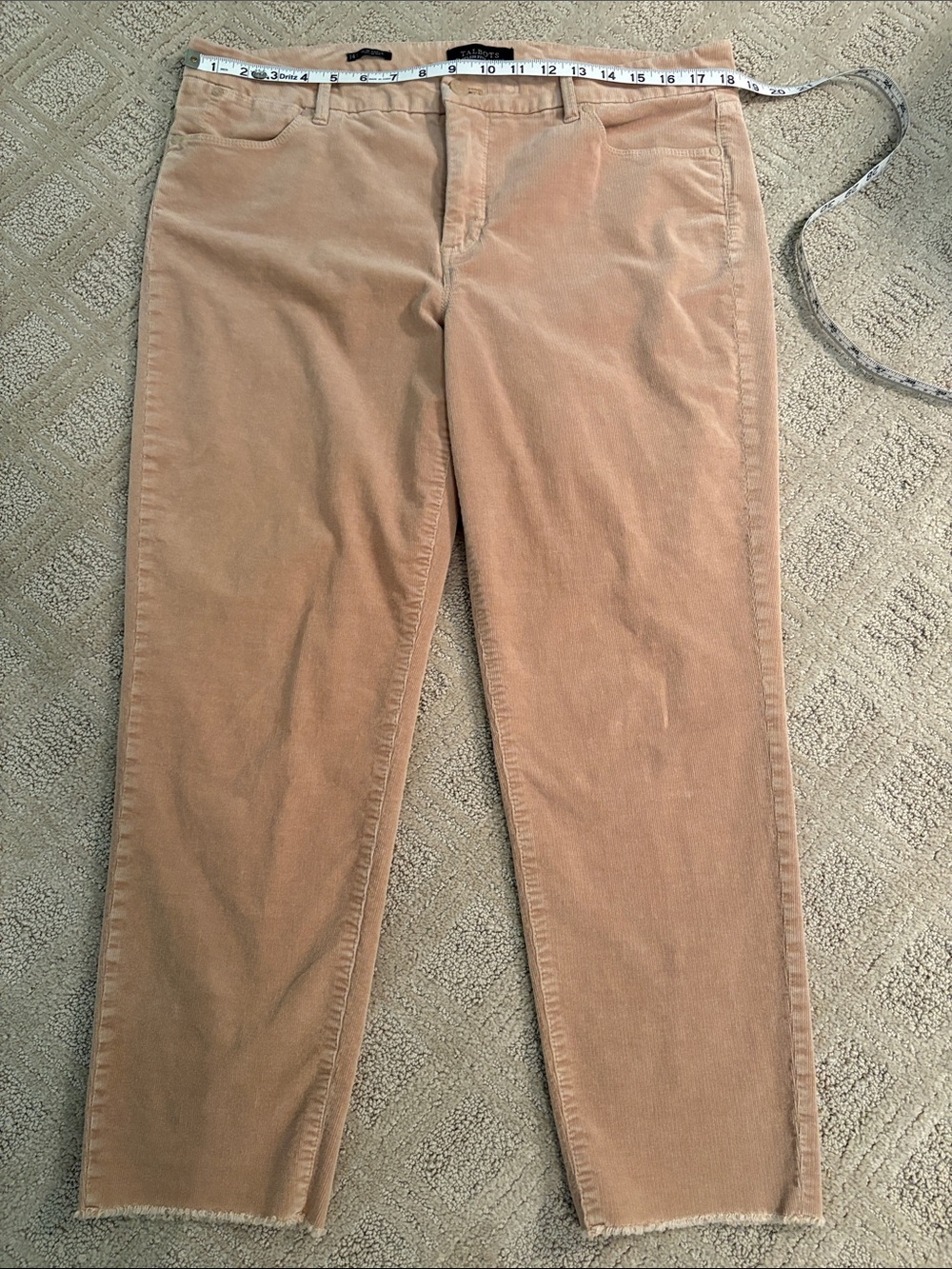 Talbots size 14, slim ankle, frayed hem corduroy pants, camel color